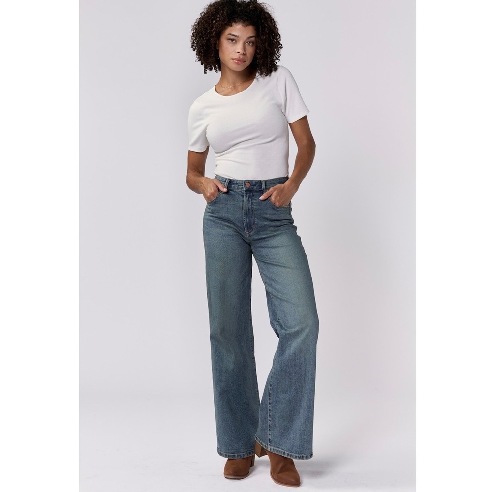 NEW Dear‎ John Fiona High Rise Wide Leg Denim Jeans Bordeoux Faded Women's 31